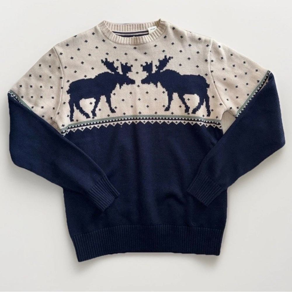 Navy and Cream Moose Pattern Sweater (Christmas sweater)